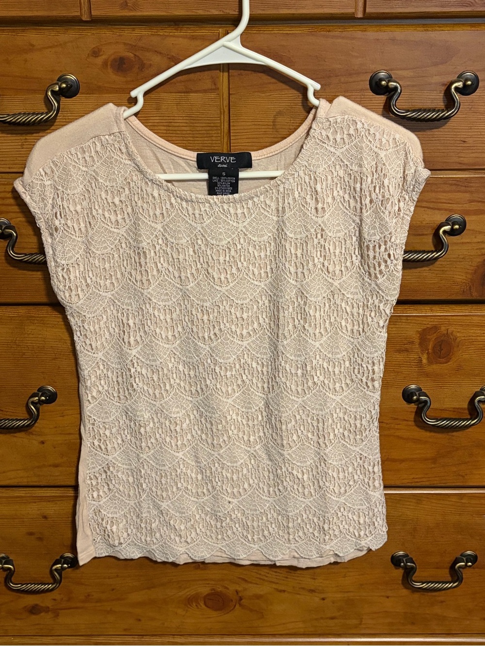 Verve Ami Blush Crochet Lace Short Sleeve Top